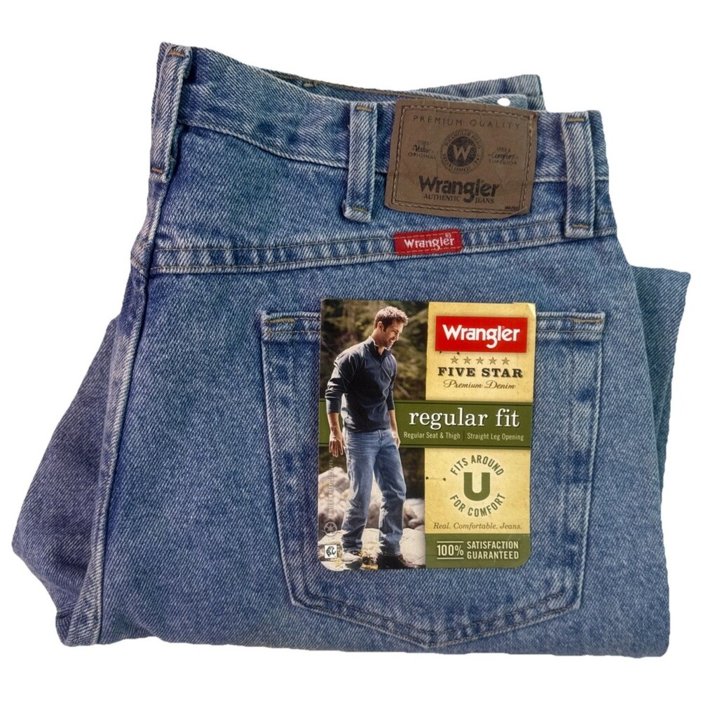 Wrangler Mens Five Star Regular Fit Premium Denim Blue Jeans Size 36X30